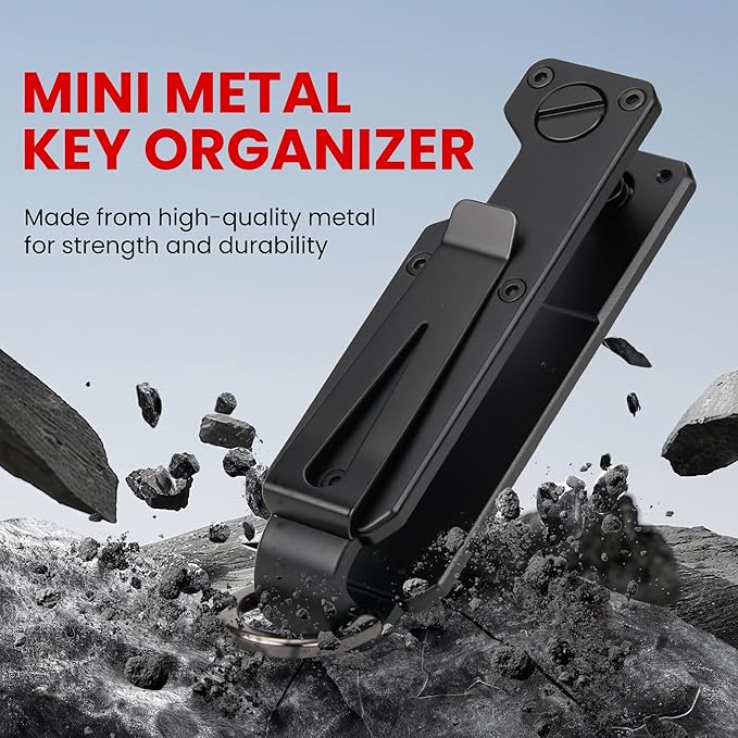 Key Organizer – Minimalist Metal Key Holder for 1-5 Keys, Compact Keychain with Clip, Noiseless & Sleek Design for Men and Women (Black)