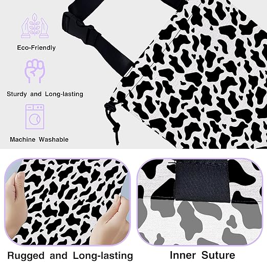 Car Trash Bag Hanging Black and White Cow Texture Car Trash Can for Back Seat Waterproof Car Garbage Can with Adjustable Straps and Drawstring for Car Accessories Vehicle Travelling Camping