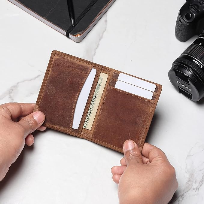 FOXHACKLE Full Grain Leather Credit Card Holder for Men and Women, Slim Bifold RFID Blocking Wallet, Thin Front Pocket Minimalist Wallet, Small Card Case.