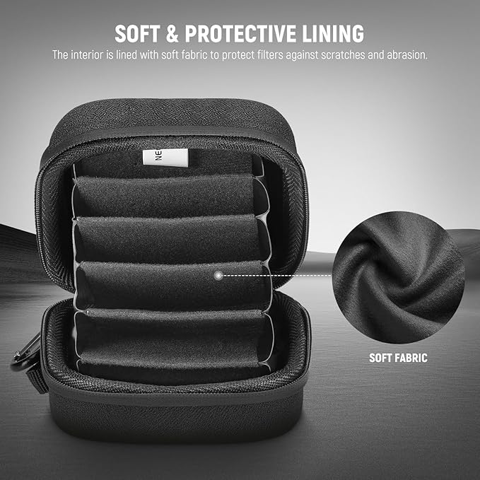 Neewer PB12 11 x 11 cm Filter Storage Bag with Expandable Dividers, Wrist Strap and Carabiner for 4 Circular Filters 86 mm