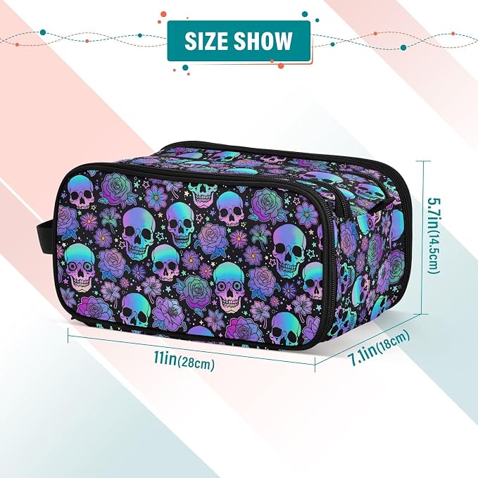 MNSRUU Travel Makeup Bag, Funny Skulls Makeup Bag - Large Capacity Cosmetic Bag Organizer, Portable Toiletry Bag for Travel Size