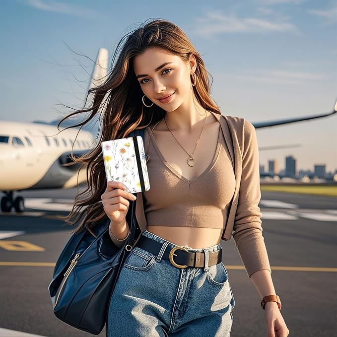 [Wildflowers Daisies Ultra-Slim Passport Holder Wallet with Pen Loop, RFID Blocking Faux Leather Travel Passport Cover, Compact Boarding Pass & Card Case Organizer for Women & Men
