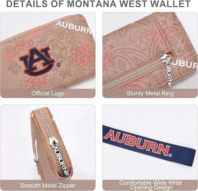 Auburn Wristlet Purse for Women - NCAA Official Licensed, Auburn Team Logo Wallet with RFID Blocking Card Slot, New Clutch Fan Purse for Game Day, Graduation Gift | Khaki, NC-AU011KH