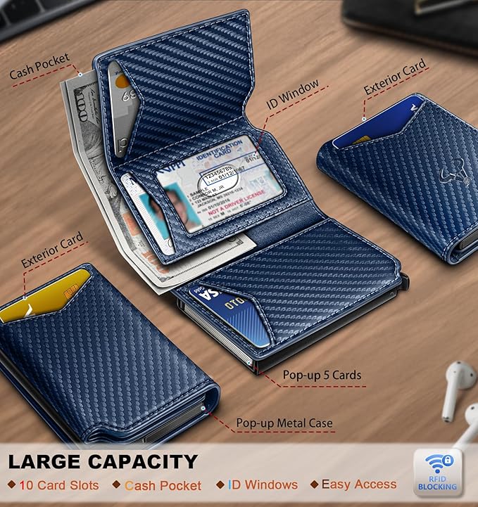 BULLIANT Men Wallet Leather Wallet Card Holders Money Clip for Men 10Cards-Magnetic Flip on Metal Case