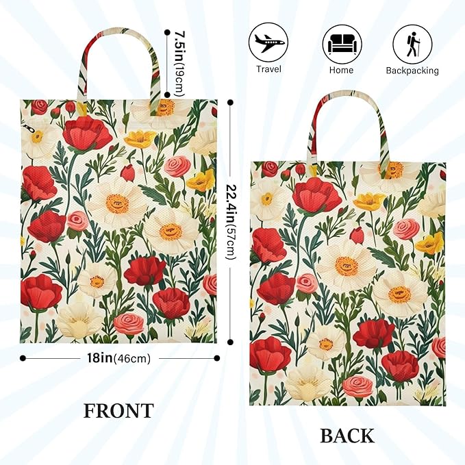 Travel Laundry Bags 2 PC Wet Dry Bag with Handle Dirty Clothes Organizer for Swimsuits Beach Camping Waterproof Washable Poppy and Roses Flowers Bushes
