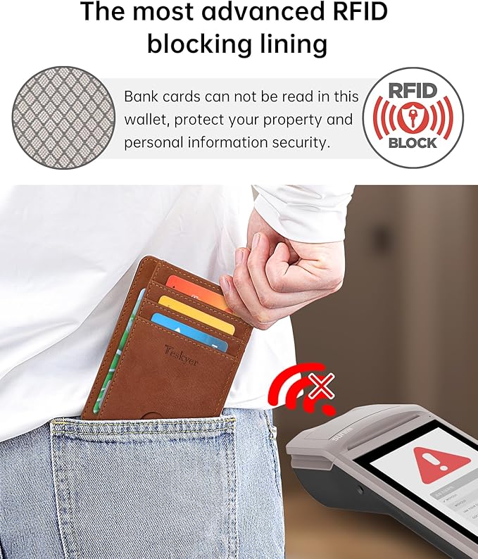 Teskyer Slim Wallet for Men, Minimalist Front Pocket RFID Blocking Leather Wallet Credit Card Holder for Men & Women