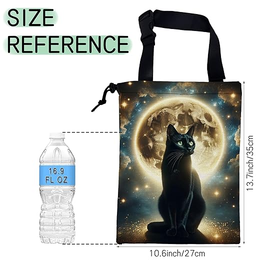 Black Cat Car Trash Bag,Full Moon Hanging Drawstring Car Garbage Bag,Waterproof Canvas Car Back Seat Organizer with Adjustable Buckle,for Vehicles,SUVs,Camping,Road Trips