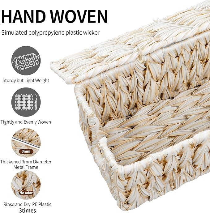 Coeusy Cable Management Box,Boho Decorative Handwoven 2 Open Slots Cord Organizer Hider Box with Lid for TV Wires, Computer, Router, USB Hub and Under Desk Power Strip
