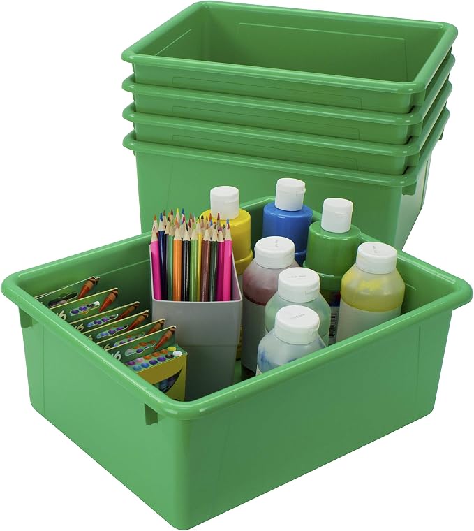 Storex Letter Size Deep Storage Tray – Organizer Bin for Classroom, Office and Home, Green, 5-Pack (62527A05C), 10 x 13 x 5 Inches