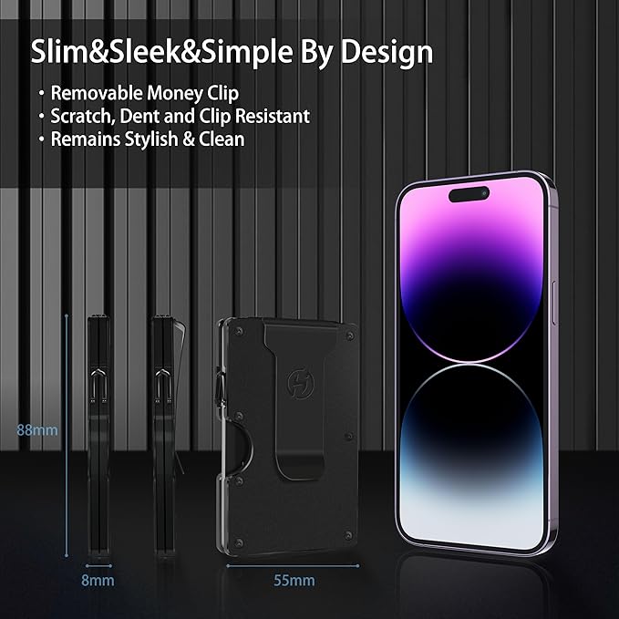 Men Minimalist Metal Wallet | Sugar Skull Engraved | Slim Aluminum Credit Card Holder | Aluminum RFID Blocking EDC Tactical Wallets | Personalized Mini Front Pocket Money Case