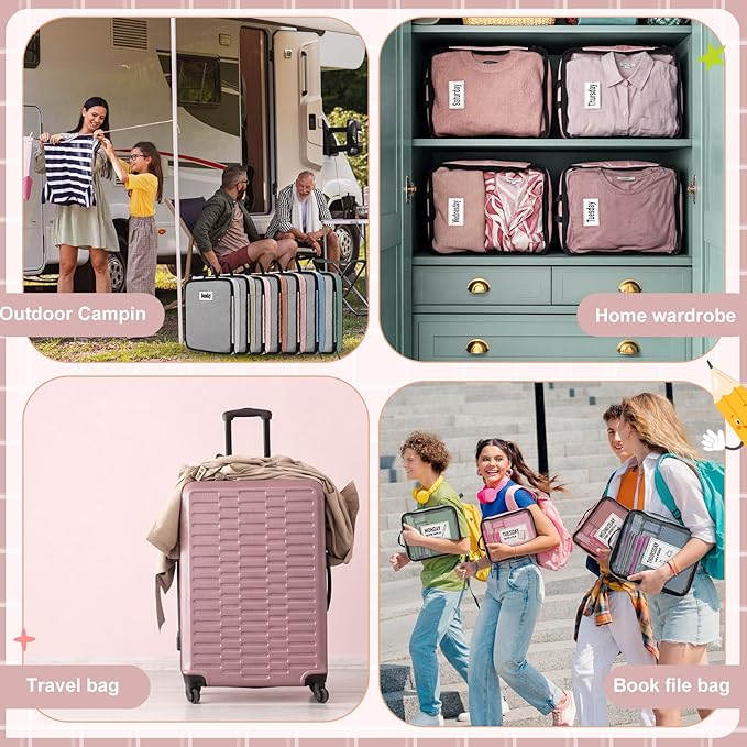 7 Pcs Packing Cubes for Travel Days of Week Compression Packing Cube with Labels Organizers Luggage Storage Bag(Vibrant Color,Large)