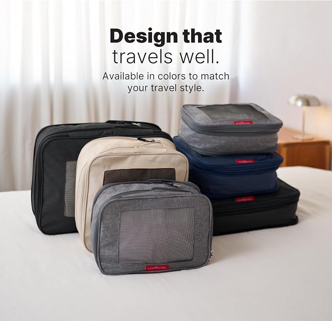 LeanTravel Premium Compression Packing Cubes for Travel - Suitcase Organizer Bags with Double Zipper & Breathable Mesh Panel - Space Saving Carry On Luggage Essentials (6-Pack Black)