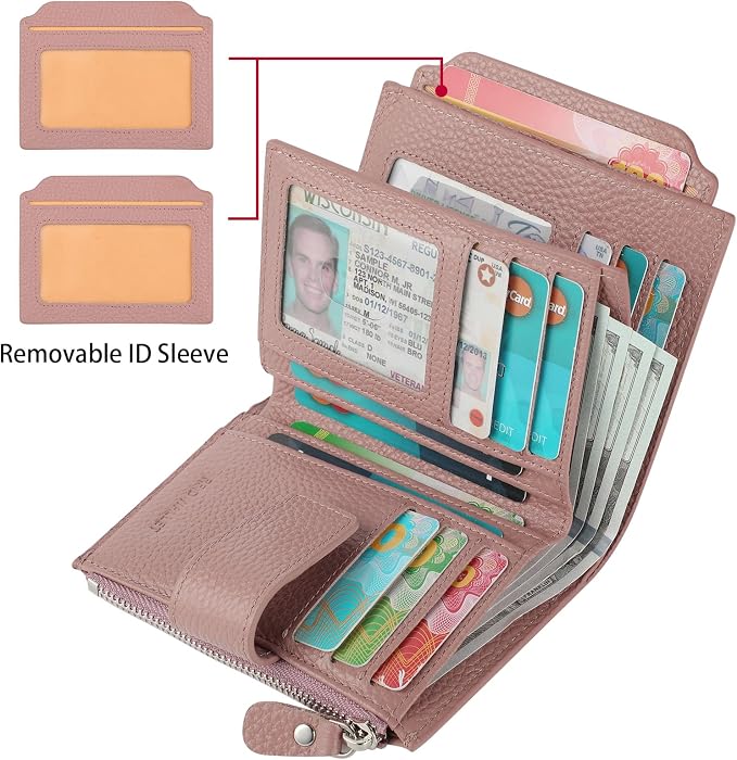 Lavemi Small Compact Women Wallet RFID Blocking Genuine Leather Bifold Purse with ID Windows