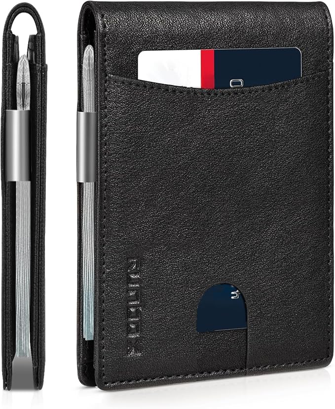 RUNBOX Slim Money Clip Wallets for Men RFID Blocking 11 Card Holder Minimalist Small Leather Bifold Men's Front Pocket Wallet Gift Box
