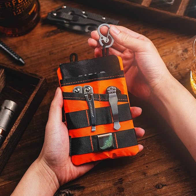 VIPERADE VE3 Tool Organizer, Nylon Tool Belt Loop Pouch with 4 Pockets for EDC, Flashlight, Pocket Knife, Tactical Pen, Notebook (X-PAC-Hot Orange)