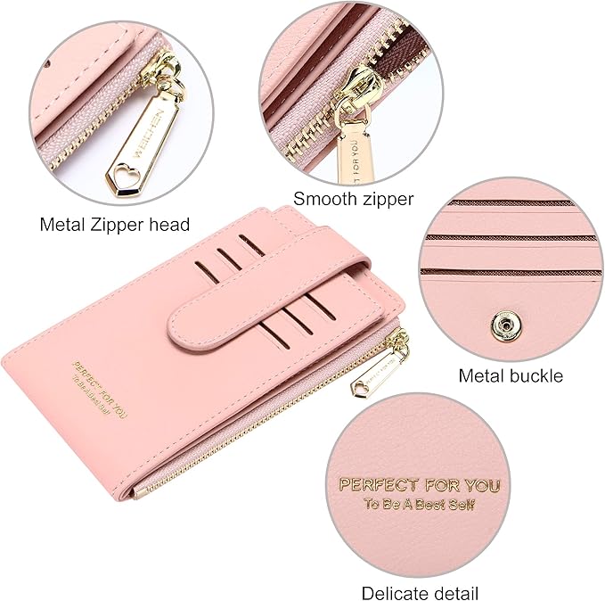 Badiya Slim Women Wallet RFID Blocking Bifold Compact 9 Card Slots Holder Wallets Soft Leather with Zipper Coin Pocket 2 ID Window