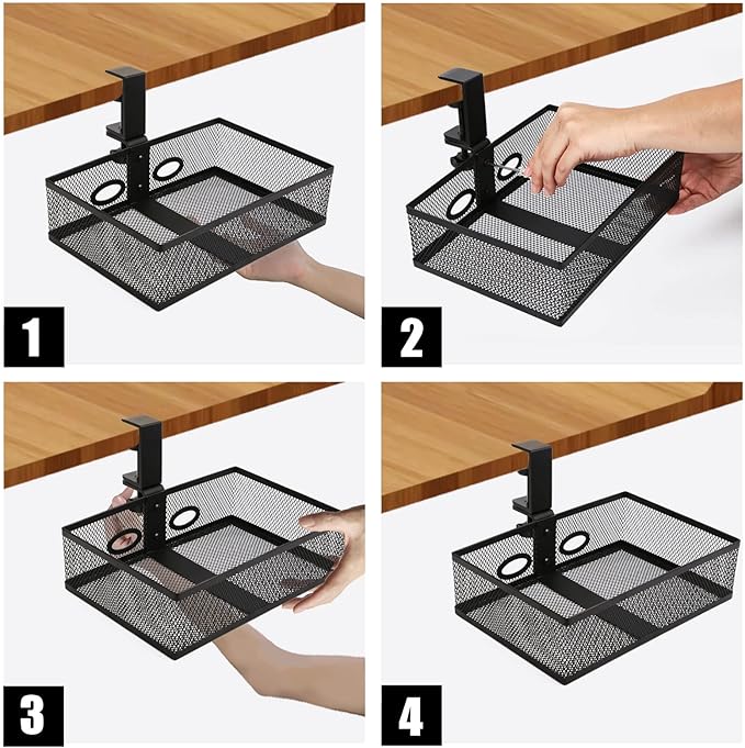 RHBLME Black Under Desk Drawer Storage - 360-Degree Rotating Desk Organizer Clamp-on Swivel Pencil Drawer Shelf for Office Tables