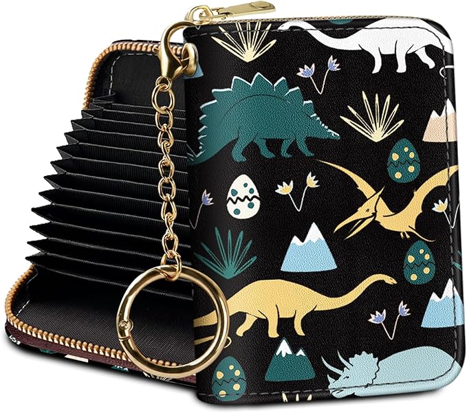 Credit Card Holder RFID Wallet, Small Card Holder Wallet for Women with Keychain Zipper, Funny Leather Print Credit Card Wallets Accordion Gift