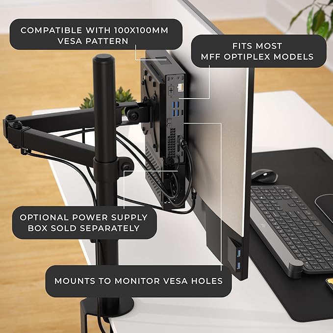 HumanCentric Dual VESA Mount Compatible with Dell OptiPlex Micro Mount, Supports VESA Dell Micro Mount Using Monitor Arm Wall Mount 100x100mm, Power Supply Holder Sold Separately, Part 101-2110