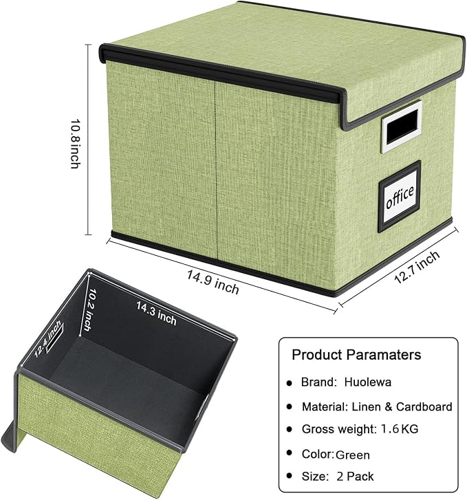 File Organizer Boxes with Lids, Linen Hanging Filing & Storage Box with Plastic Slide for Office/Decor/Home, Universal Hanging Filing Organization Box for Letter/Legal Folder