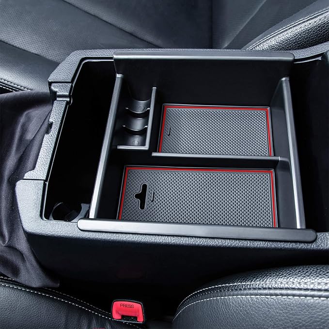 JKCOVER Center Console Organizer Tray Compatible with Toyota 4Runner 2010-2021 2022 2023 2024 and Kia Telluride 2020-2024 2025 Accessories Armrest Box Secondary Storage ABS Black Materials（RED Trim