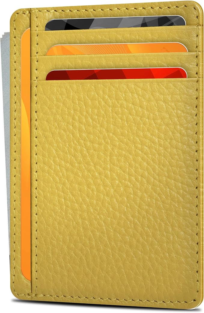 Oak Leathers Leather Slim Minimalist Wallet for Men & Women RFID Front Pocket Leather Card Holder Wallets (Yellow)