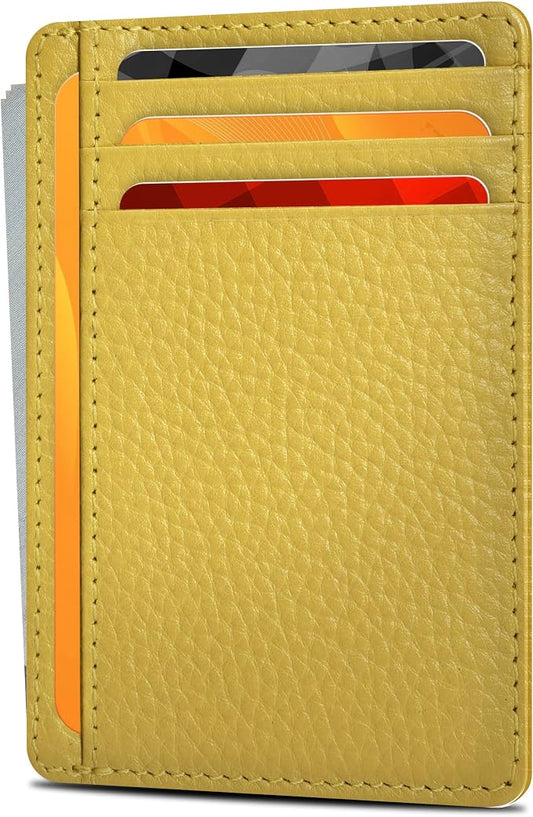 Oak Leathers Leather Slim Minimalist Wallet for Men & Women RFID Front Pocket Leather Card Holder Wallets (Yellow)