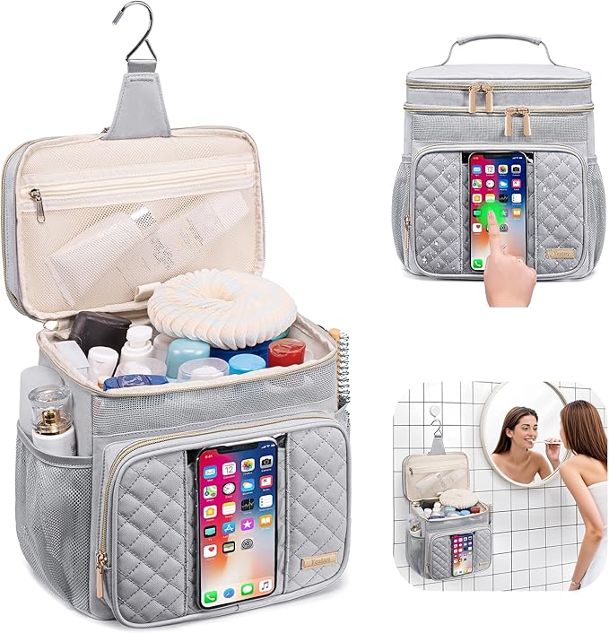 Tealari Large Toiletry Bag for Women Men,Bathroom Bag,Water Resistant Shower Bag,Makeup Bag,Portable Shower Caddy for College Dorm,Hanging Travel Toiletry Bag with Transparent Waterproof Phone Pocket