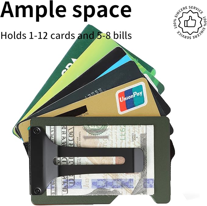 Slim Wallet for Men,RFID Blocking Minimalist Metal Wallet, Money Clip/Cash Holder, Front Pocket Aluminum Credit Card Holder, Ideal Gift for Men-Matte Green
