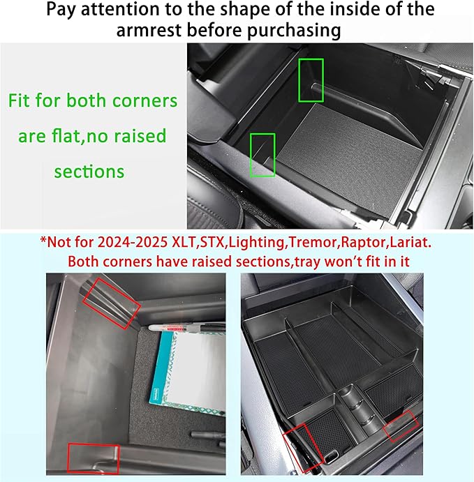 Center Console Organizer Tray for Ford F150 2021 2022 2023 2024 Accessories Interior Secondary Storage Armrest Box Insert Hidden Cubby Drawer (Full Console w/Bucket Seats ONLY) (Black Trim)