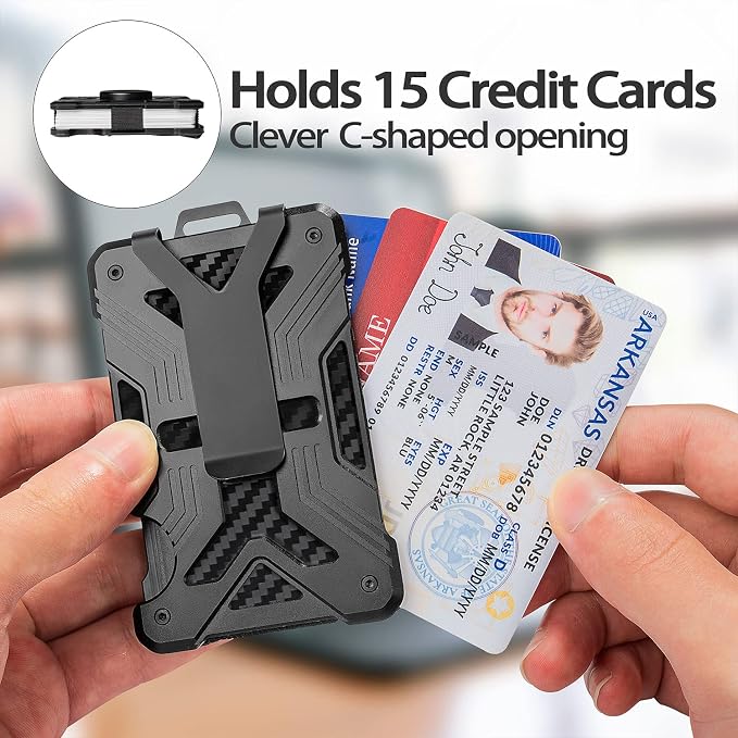 Wallet (No Airtag) with Metal Money Clip, CFW-X-2-black, RFID Blocking, Minimalist, Slim, Cellular Phone Case for Men, Black