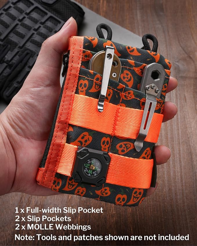 VIPERADE VE18-M EDC Pocket Pouch, Slim EDC Organizer with 3 EDC Slots+2 Zipper Pockets, 1 Large Pocket for Notebook or Cellphone, EDC Pouch for Men