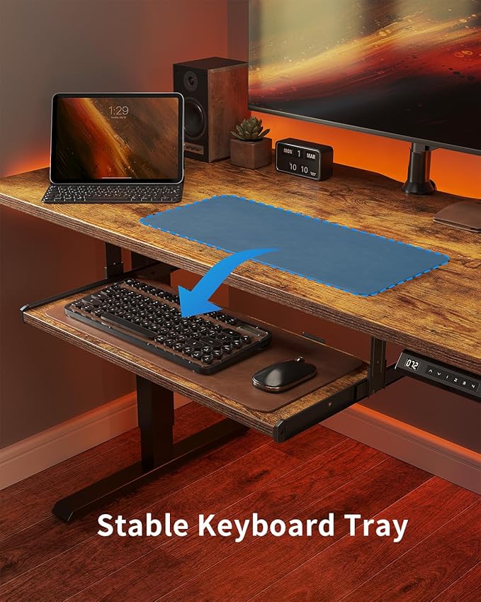 FEZIBO Standing Desk with Keyboard Tray, 60 x 24 Inch Adjustable Height Sit Stand Desk with Memory Presets for Home Office, Ergonomic Computer Workstation, Rustic Brown