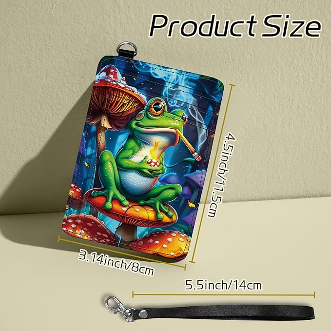 Small Travel Wallets, Frog Smoke Slim Minimalist Front Pocket Wallet with Wristlet, RFID Blocking PU Leather Credit Card Holder with ID Window Change Purse for Men Women