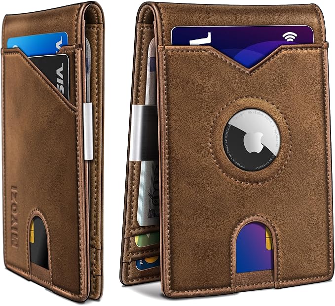 miyozi Airtag Wallet for Men,with Money Clip 11 Cards Slim Front Pocket Leather RFID Blocking Wallet with Gift Box