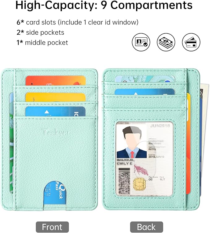Teskyer Slim Wallet for Men, Minimalist Front Pocket RFID Blocking Leather Wallet Credit Card Holder for Men & Women