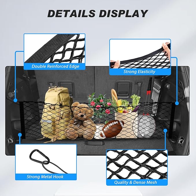 Karltys Cargo Net for Jeep Grand Cherokee L 2021-2026 Envelope Style | Elastic Mesh Net | Heavy Duty | Metal Hooks | Jeep Grand Cherokee L Trunk Net Accessories