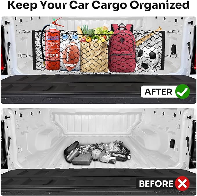 Canvcle Trunk Cargo Net for 2023-2025 2026 Chevy Colorado &GMC Canyon Accessories Envelope Style Mesh Trunk Net Organizer and Storage Stretchable Adjustable Elastic Nylon Rear Cargo Netting with Hooks