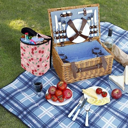 Car Trash Can with Lid - Leak-Proof Garbage Bin, Hanging Waste Basket, Interior Organizer Bag, Cherry Daisy