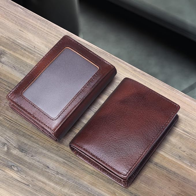 RFID Blocking Front Pocket Minimalist Slim Leather Bifold Wallet Credit Card Case Holder ID Window