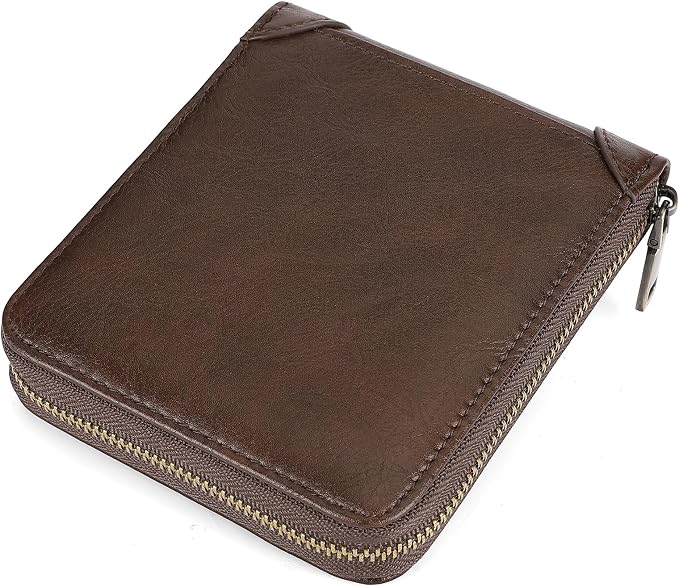 GAEKEAO Zipper Wallet for Men Vegan Leather RFID Blocking Large Capacity Bifold Wallets with ID Window Change Pocket