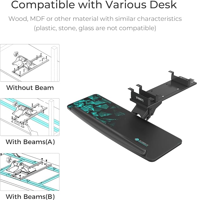 EUREKA ERGONOMIC Height Adjustable Mouse & Keyboard Tray Under Desk, 28x10'' Large Slide Out Swivel Tilt Computer Keyboard Drawer with Pad for Gaming Home Office, Dual Mount