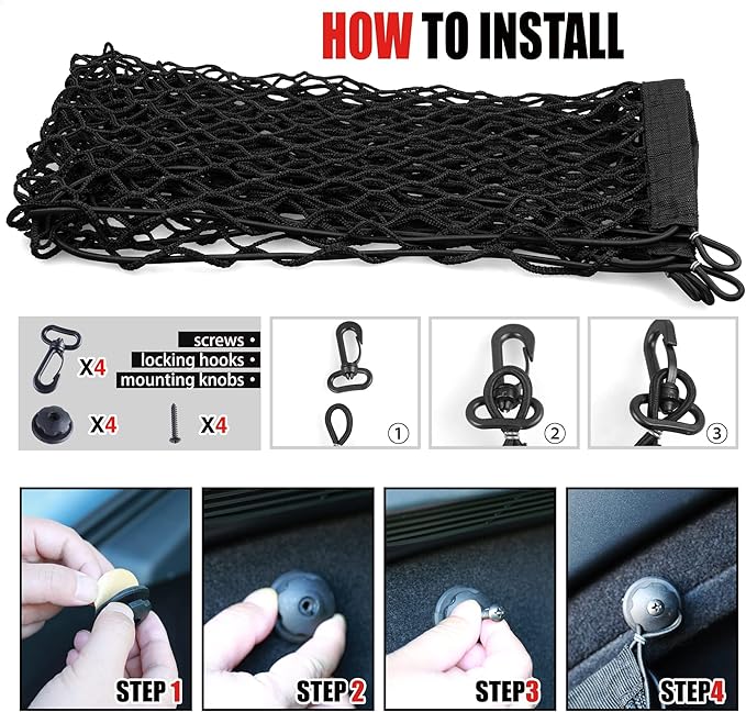 AWELCRAFT Car Rear Cargo Net, Adjustable Elastic Storage Organizer Net, Trunk Cargo Storage Net, Universal Fit for Car, Vehicle, SUV