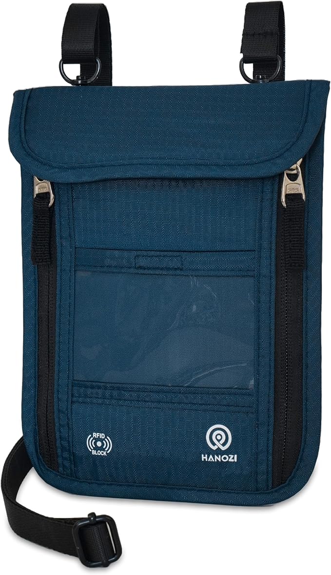 Travel Neck Wallet – Travel pouch and RFID Blocking Passport Holder for Women and Men - Slim Travel Wallet to Keep Your Cash, Passport, Credit Cards Safe. (Navy)