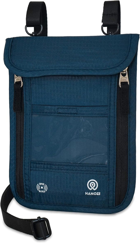 Travel Neck Wallet – Travel pouch and RFID Blocking Passport Holder for Women and Men - Slim Travel Wallet to Keep Your Cash, Passport, Credit Cards Safe. (Navy)