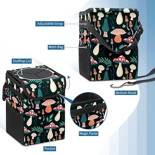 Car Trash Can – Multi-Purpose, Lightweight and Portable with Durable Water-Resistant Coating, No Installation Required, Practical and Ample Capacity, Variety of Colors.Mushroom