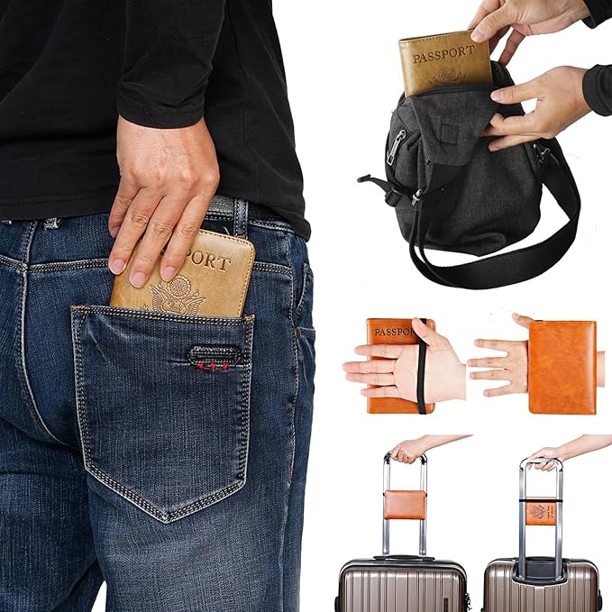 Passport Holder Cover Wallet Travel Essentials RFID Blocking Leather Card Case International Must Haves Travel Accessories for Women Men(113#Claybank)