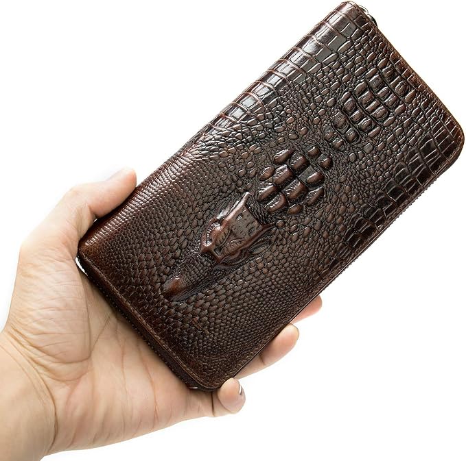 NIUCUNZH Genuine Leather Cool Long Wallets for Men Personalized Zip Around Wallet Checkbook Cash Credit Card Holder Wallet Coffee