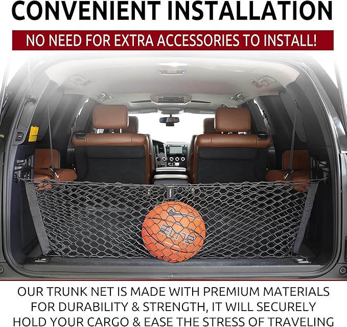Envelope Style Automotive Elastic Trunk Mesh Cargo Net for Toyota Sequoia 2008-2026 - Premium Trunk Organizer and Storage - Luggage Net for SUV - Best Car Organizer for Toyota Sequoia