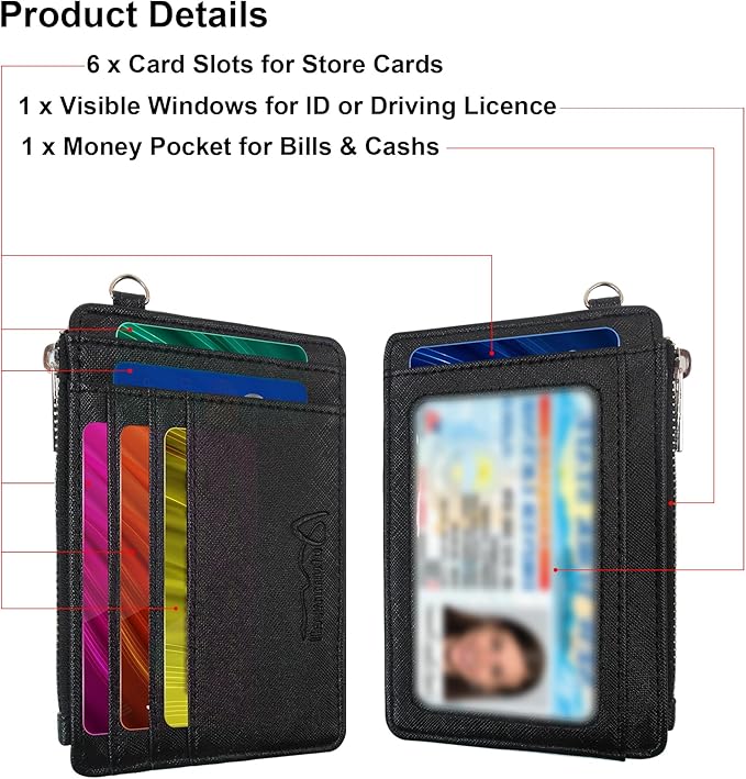 Small Wallets Woman Leather Credit Card Holder Slim Minimalist Front Pocket RFID Blocking Wallet for Women with Zipper Coin Purse（Black）